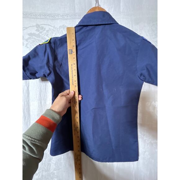 Boy Scout Youth Medium Button Up Shirt Navy Patches Crossroads of America Flag - Picture 8 of 9